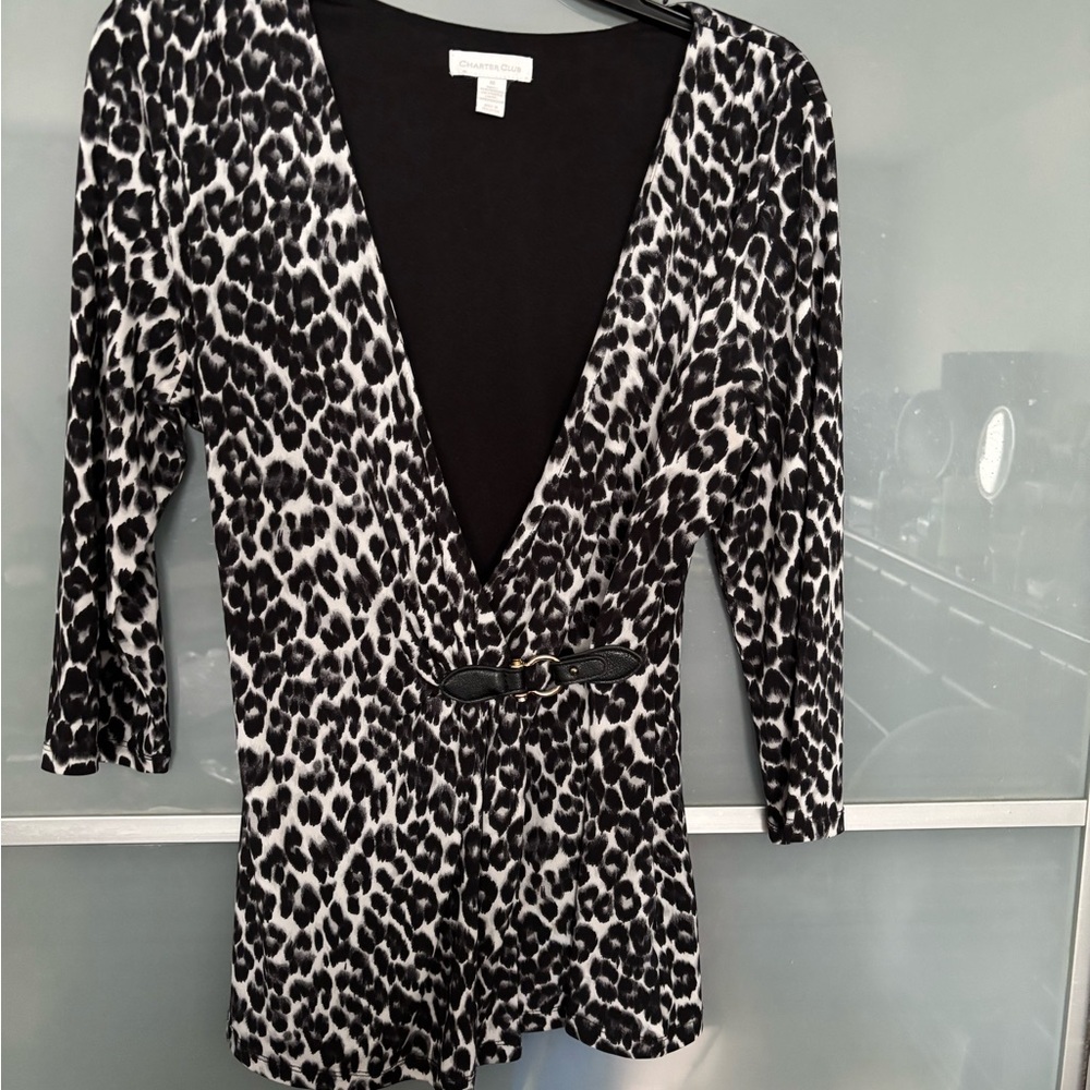 Leopard Print V-Neck Top by Charter Club  Med 3/4 sleeves